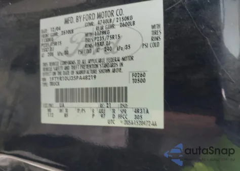 2005 Ford Ranger Edge/Stx/Xl/Xls/Xlt z USA, uszkodzony, nr VIN 1FTYR10U35PA48219